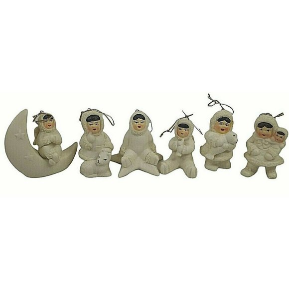 Christmas Ornaments Arctic Kids of Alaska Inuit Lot of 6 Winter White 3" - Picture 1 of 8